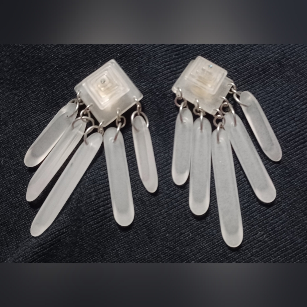 Smoky Acrylic Drop Dangle Clip Earrings